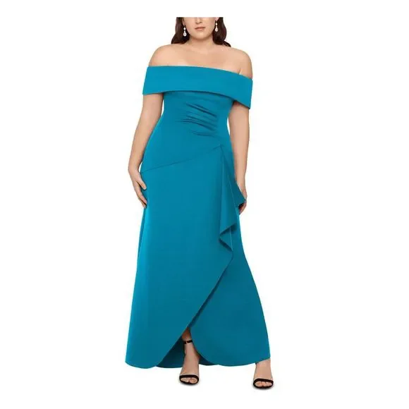 Xscape | Dresses | Xscape Womens Teal Short Sleeve Off Fulllength Formal  Gown Dress Plus 6w | Poshmark